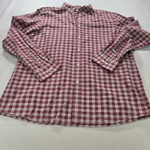 ROWM Mens Large Burgundy Grey Gingham Check Button Down Cotton Shirt L Long